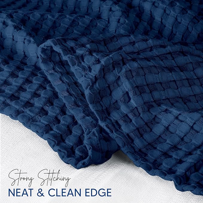 Utopia Bedding Navy 100% Cotton Waffle Blanket 300 GSM [Twin - 90x72 Inch] Soft Lightweight Breathable Bed Blanket for All Season