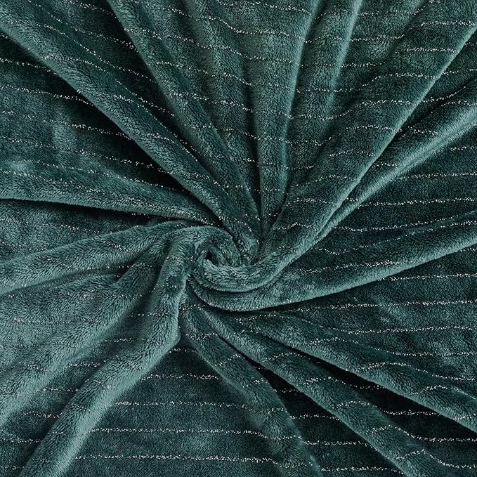 Super Soft Flannel Throw Blanket 50x60 Inches, Premium Gold Glitter Stripes Silky Fleece Lightweight Bed Blanket All Season Use, Dark Green, 50"x60"