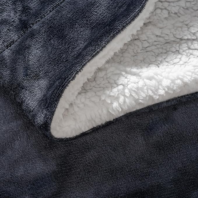 Berkshire Blanket-Sherpa Fleece Blanket, Warm and Soft Loftmink Reversible Blanket for Bed, Sofa and Travel, Black, 90 in x 90 in
