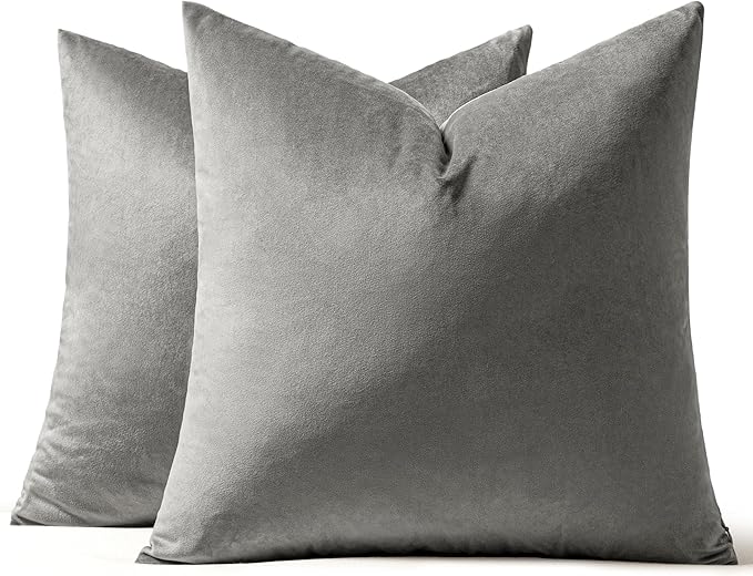 MIULEE Velvet Throw Pillow Covers 16x16 Inch, Pack of 2 - Grey, Soft Solid Decorative Pillow Covers Cushion Cases Modern Luxury Home Decor for Spring Couch Sofa Bedroom Livingroom