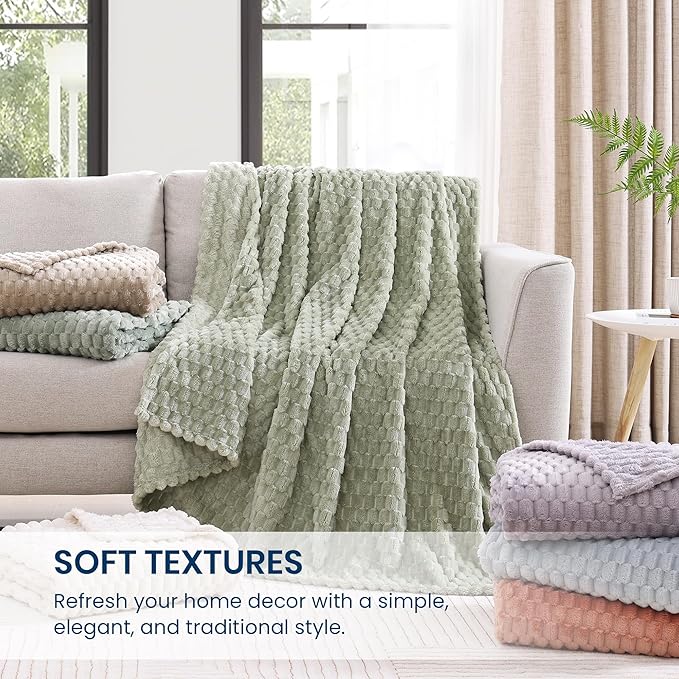 Monbix Sage Green Fleece Throw Blanket for Couch- Room Decor Soft Cozy Blankets for Women, Lightweight Fuzzy Fleece Flannel Bed Blanket Suitable for All Seasons(60"×80",Sage Green)