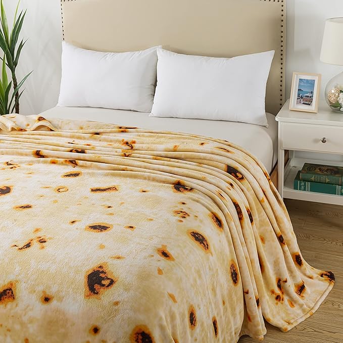 Burritos Tortilla Blanket Queen Size- Premium Lightweight Anti-Static Tortilla Throw Soft Couth Sofa Cozy Warm Flannel Taco Blanket Plush Gift for Daughter Mom, Bedroom Decor 90" x 90"(Burritos Queen)