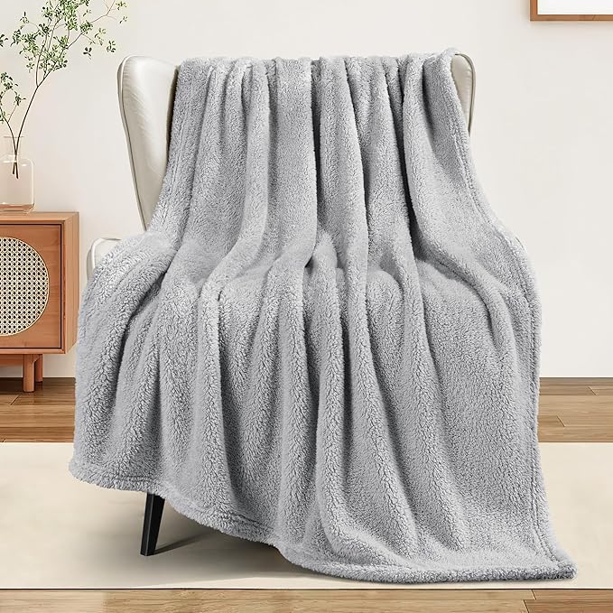 Exclusivo Mezcla Soft Fleece Throw Blanket for Couch, Super Soft Velvet Plush Fleece Blankets, Fuzzy Cozy and Warm for Winter, 50x60 Inches, Light Grey