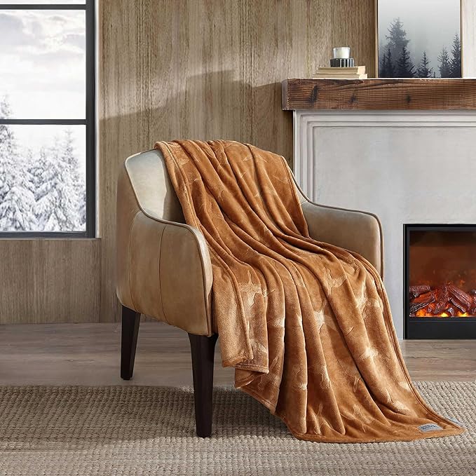 Eddie Bauer - Throw Blanket, Ultra-Soft & Embossed Plush Bedding, Blanket for Couch & Bed (Geese Brown, 50" x 70")