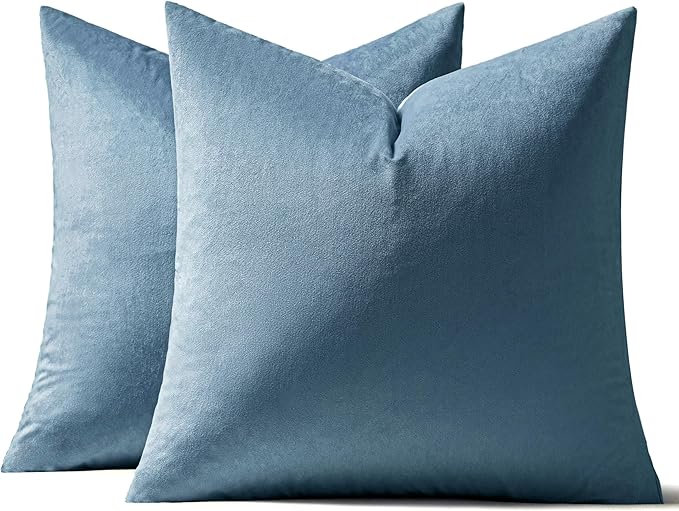 MIULEE Velvet Throw Pillow Covers 24x24 Inch Pack of 2,Soft Solid Euro Decorative Pillowcases Modern Luxury Home Decor for Bed Couch Sofa Bedroom Livingroom,Blue Gray