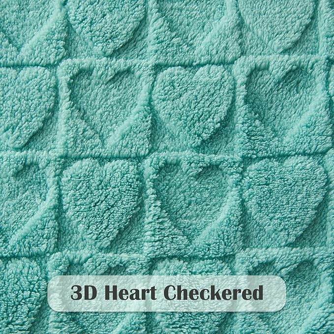 NEWCOSPLAY Super Soft Twin Blanket Sage Green Love Premium Silky Flannel Fleece 3D Heart Checkered Lightweight Bed Blanket All Season Use (Sage Green Love, Twin(60"x80"))