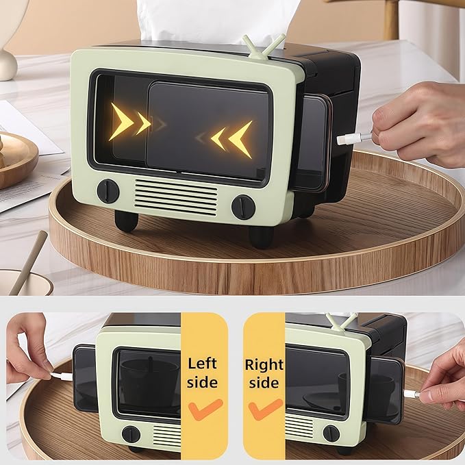 SGVAHY Tissue Box Holder Retro TV Tissue Box Cover Cute and Practical Cell Phone Holder Tampon Holder for Bathroom Kitchen Bedroom Dressers Desks and Tables Night Stands Creative Gift(Light Blue)