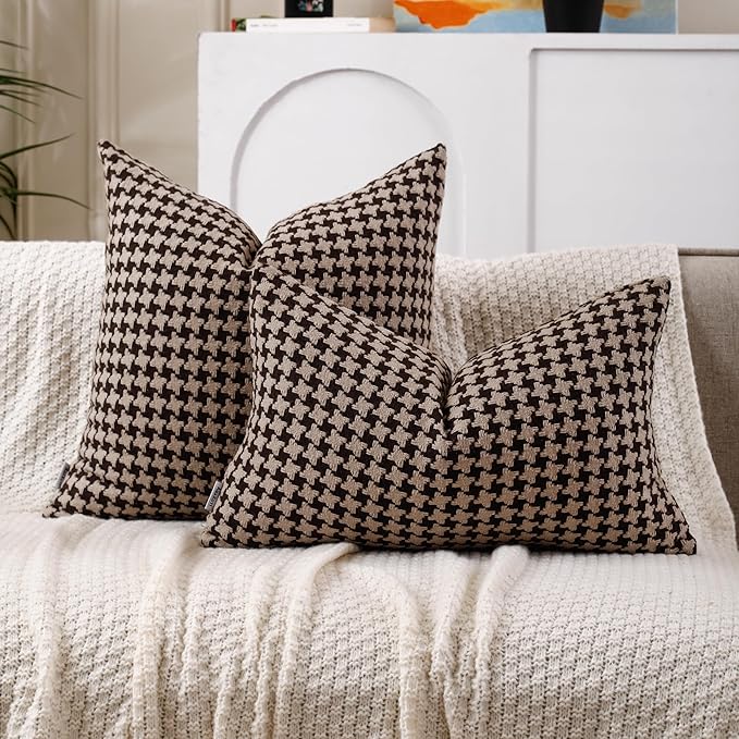 The Perfect Combination of AMAROTI Coffee Color and Gray, Exquisite Windmill Texture Pattern, 12X20 inch Farmhouse Living Room Sofa More Upscale Enjoy Jacquard Craft and Velvet Texture Fabric