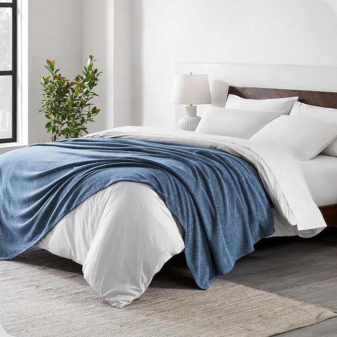 Bare Home Polar Fleece Blanket - Extra Long - Heathered Dark Blue - Warm & Cozy - Premium Fleece Throw for Bed, Camping and Travel - Lightweight (Twin/Twin XL, Heathered Dark Blue)