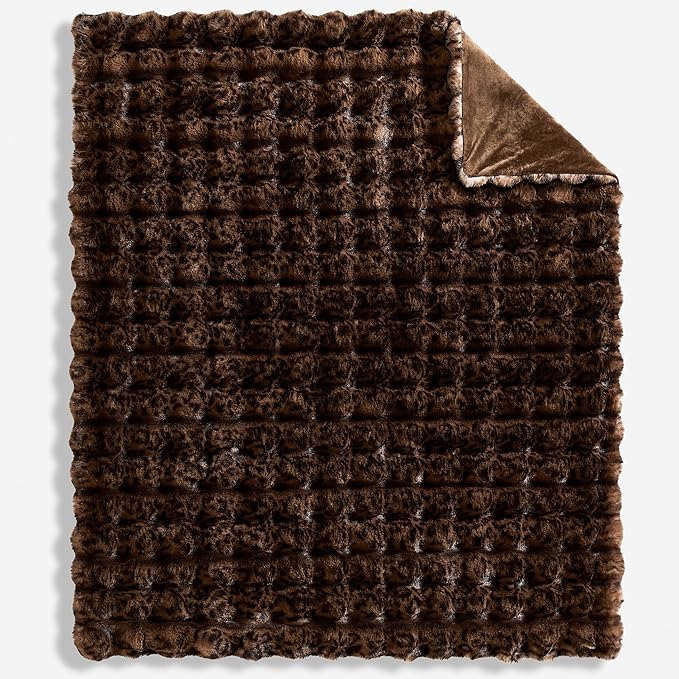WDCOZY Cheetah Leopard Print Bubble Throw Blanket, Luxury Faux Rabbit Fur Mink Plush Throw for Couch, Sofa and Bed, Soft Fluffy Fuzzy Cozy Blanket for Women, 60x80 inches, Chocolate Brown, 950 GSM