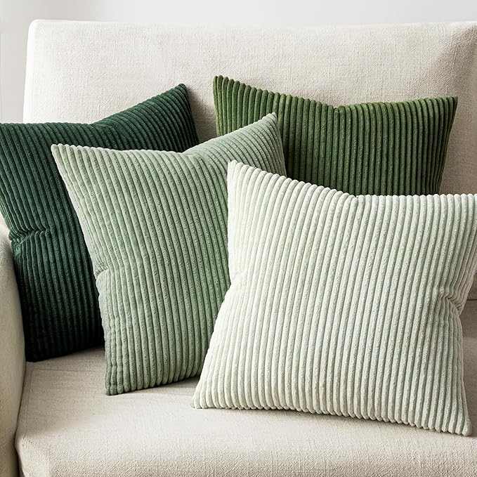 EMEMA Spring Green Decorative Throw Pillow Covers for Couch Bed Livingroom 20x20 Inch Set of 4 Boho Farmhouse Corduroy Striped Square Pillow Case,Western Modern Cushion Covers Home Decor