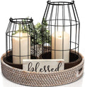Rustic Farmhouse Lantern Decor Set of 2 - Stylish Decorative Lanterns for Your Living Room, Fireplace Mantle or Kitchen Dining Table - Modern Indoor/Outdoor Coffee Table Decor for Your Entire Home