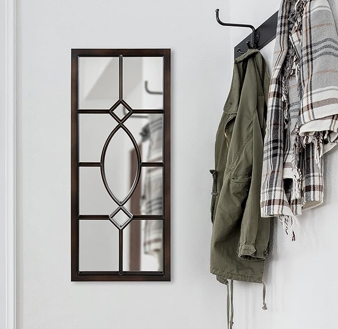 Kate and Laurel Cassat Window Wall Accent Mirror, 13" x 30", Dark Bronze, Rustic Windowpane Inspired Wall Decor