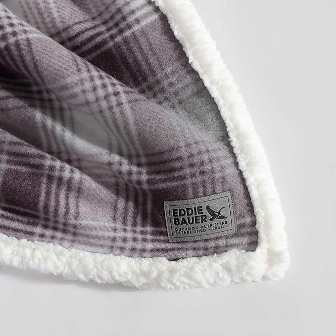 Eddie Bauer - Throw Blanket, Ultra-Soft Sherpa & Reversible Bedding for Year Round Comfort, Throw Blanket for Couch or Bed (Nordic Plaid Purple, 50" x 70")