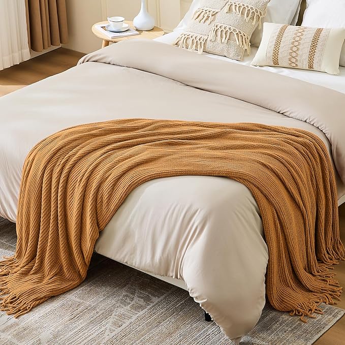inhand Brown Throw Blanket for Couch Bed,Fall Home Decorative Soft Chunky Chenille Woven Blankets with Tassels,Lightweight Cozy Boho Farmhouse Warm Winter Gifts for Women,50"x60",Extra Thick