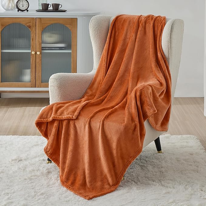 Bedsure GentleSoft Fleece Throw XL Blanket Dark Orange - 300GSM Soft Lightweight Plush Cozy Blankets for Bed, Sofa, Couch, Travel, Camping, 50x70 inches