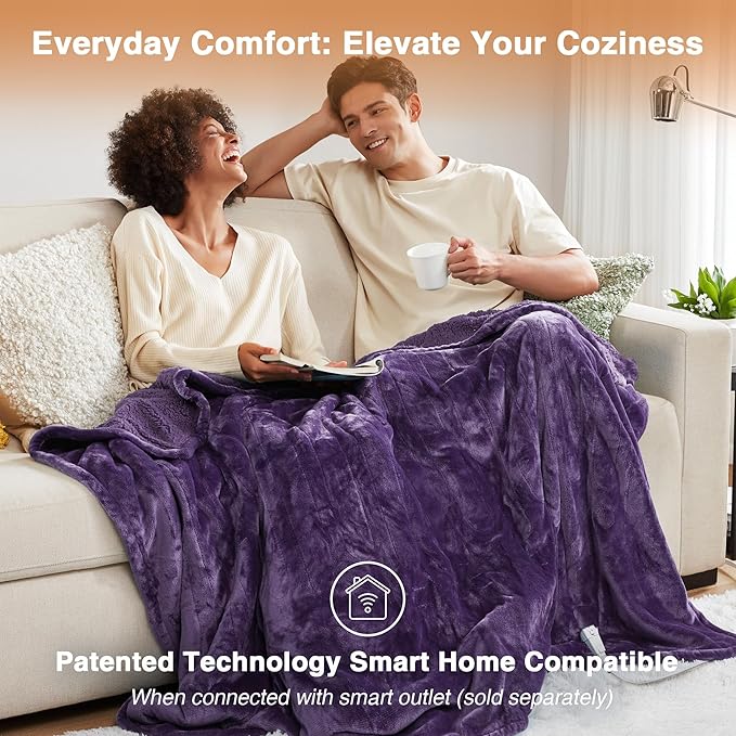 Beautyrest Heated Blanket, Electric Blanket, Soft, Warm, Reversible Plush - Sherpa Heating Blanket with 20 Heat Settings, 1-10 hrs Timer Auto Shut Off, Machine Washable, King (90 inx100 in), Purple