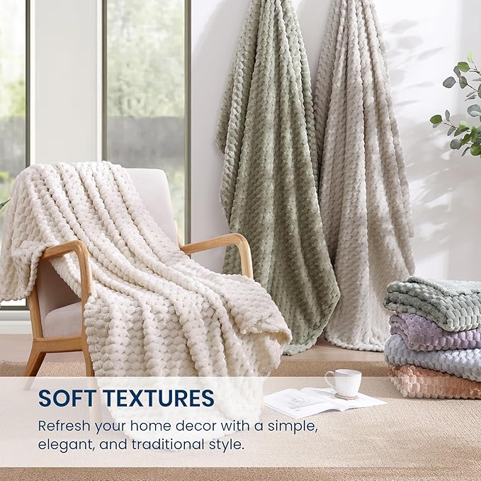 Monbix Ivory Fleece Throw Blanket for Couch- Room Decor Soft Cozy Blankets for Women, Lightweight Fuzzy Fleece Flannel Bed Blanket Suitable for All Seasons(60"×80",Ivory)