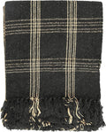 Plaid Black & Tan Fringed Woven Cotton Blend Throw