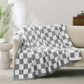 Checkered Throw Blanket, Light Grey Soft Cozy Fluffy Knitted Throw Blankets for Couch, Sofa, Bed, Chair, Warm Fuzzy Travel Picnic Lightweight Plaid Blanket, 50x70 inches