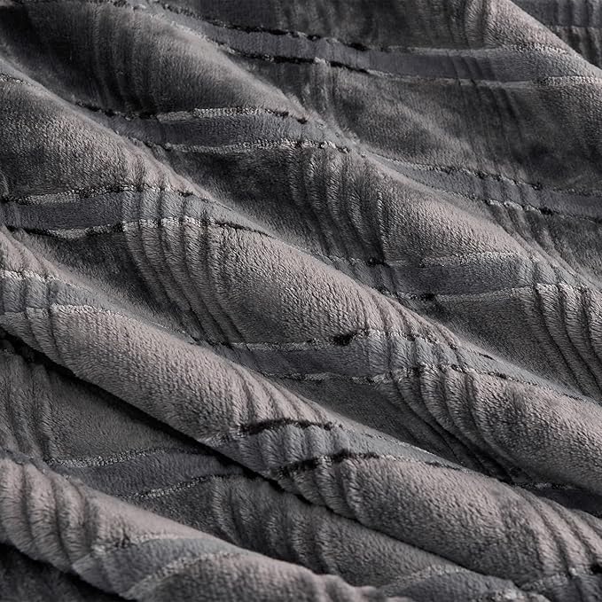 Super Soft Flannel Throw Blanket 50x60 Inches, Premium Checkered Jacquaed Silky Fleece Lightweight Bed Blanket All Season Use, Dark Grey Strip, 50"x60"