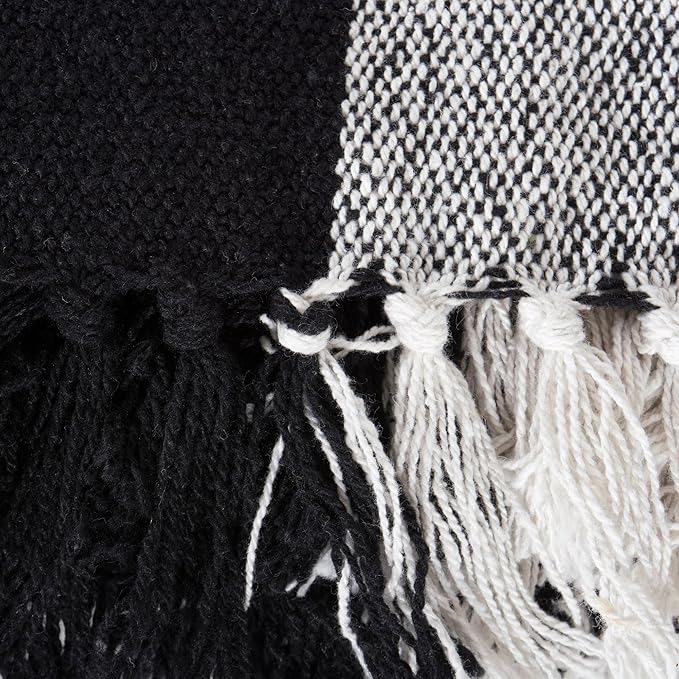 DII Buffalo Check Collection Rustic Farmhouse Throw Blanket with Tassles, 50x60, Black/White