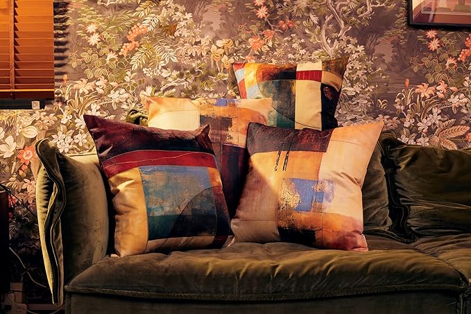 SiuSue Vintage Geometric Decor Linen Throw Pillow Case, 18 x 18 Inch Set of 4, New Living Room Decor, Housewarming Gift, Modern Decor, Mid-Century Modern Style Cushion Cover for Sofa Couch Bed