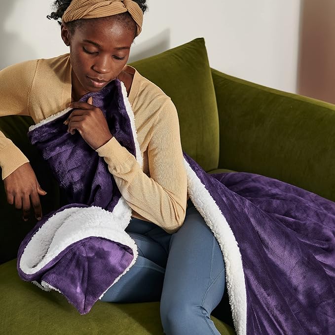 Bedsure GentleSoft Sherpa Fleece Blankets King Size for Bed, Non-Heated, Thick and Warm Throw Gifts for Women and Girls, Soft Fuzzy Plush King Blanket for Winter, Purple, 108x90 Inches