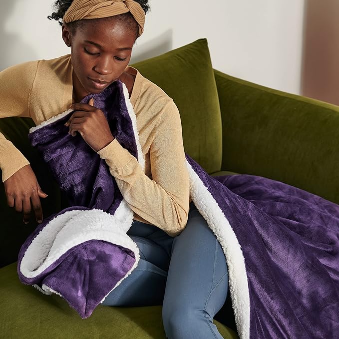 Bedsure GentleSoft Sherpa Fleece Throw Blanket for Couch, Non-Heated, Thick and Warm Throw Gifts for Women and Girls, Soft Fuzzy Plush Blanket for Winter, Purple, 50x60 Inches