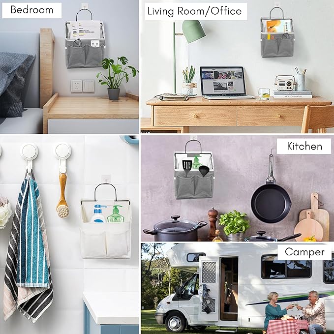 2pcs Wall Hanging Baskets for Organizing, Hanging Storage Bag as Over the Door Organizer, Wall File Organizer, Rv Storage and Organization. For Bedroom, Office, Camper (Black-Upgraded)