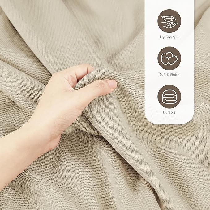 Utopia Bedding Knit Blanket Queen Size (90x90 Inches, Camel) Soft Lightweight Jersey Breathable Sweatshirt Blanket for Bed,Couch & Sofa
