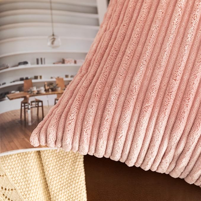 UGASA 14x20 Inch Pillow Cover Pack of 1 Soft Boho Stripe Corduroy Long Rectangular Lumbar Cushion Cover Farmhouse Decorative Throw Pillowcase for Bed, Couch, Sofa, Bedroom, Living Room, Baby Pink