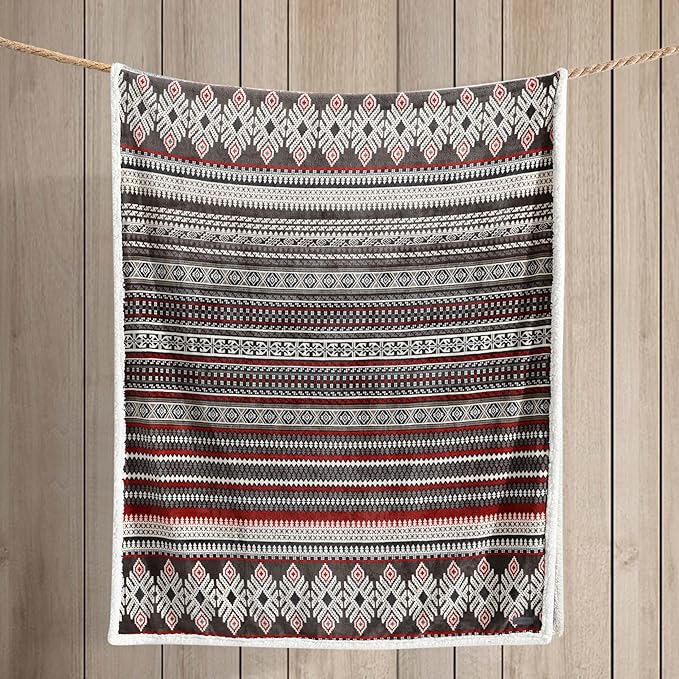 Eddie Bauer - Throw Blanket, Brushed Fleece & Plush Sherpa Soft Bedding, Blanket for Couch & Bed (Sycamore Red, 50" x 60")