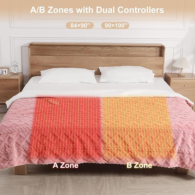 Heating Blanket Queen Size Electric Blanket - 84"x90" Dual Control Heated Blankets for Bed with 5 Heating Levels and 10 Hours Auto-Off, Soft Fluffy Sherpa Fleece, Warming Gifts for Grandma(Pink)