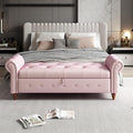 Aoowow Rolled Arm Storage Benches for Bedroom End of Bed Ottoman Bench 63" Long Bench with Storage and Seating for Living Room,Entryway,Window,Button Tufted with Solid Wood Legs (Velvet Pink)