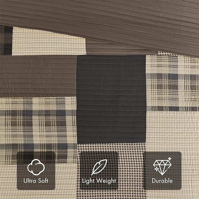 Woolrich Luxury Quilted Throw - Cabin Lifestyle, Patchwork with Moose Design All Season, Lightweight and Breathable Cozy Bedding Layer Throws for Couch Sofa, 50" W x 70" L, Winter Hills Tan