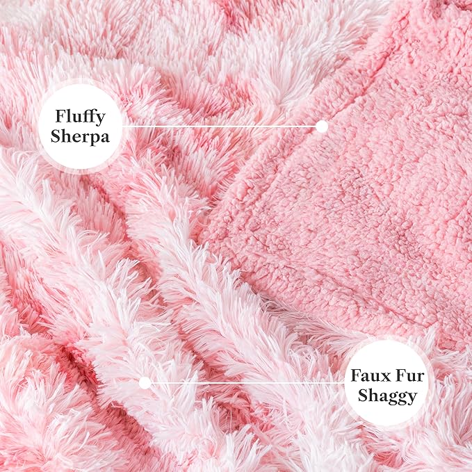 Pavilia Pink Fluffy Throw Blanket for Couch, Fuzzy Plush Warm Blanket, Super Soft Thick Faux Fur Sherpa, Tie-Dye, 50x60