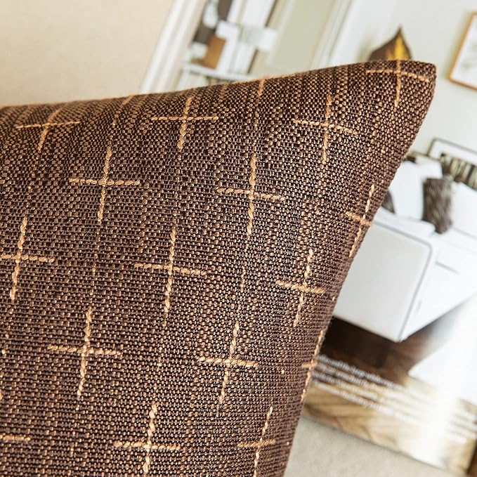 MIULEE Pack of 2 Decorative Vintage Burlap Linen Brown Throw Pillow Covers Modern Farmhouse Pillowcases Rustic Woven Textured Cushion Cover for Sofa Couch Bed 18x18 Inch Dark Coffee