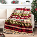 PAVILIA Premium Christmas Sherpa Throw Blanket, Green Red Cabin Design with Reindeer Print, Ultra Soft Reversible Fleece & Sherpa 60x80 Cozy Winter Blanket, Cozy Christmas Holiday Decor