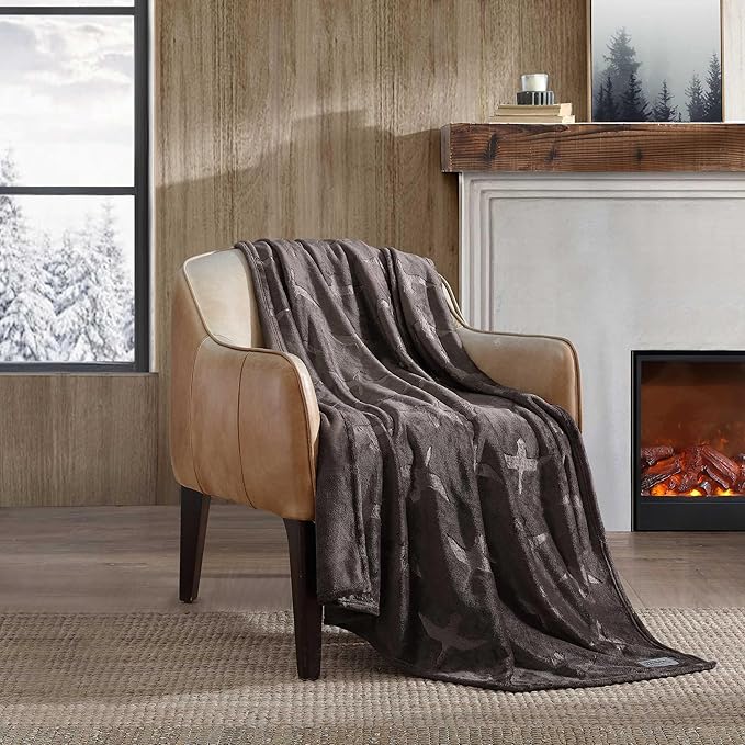 Eddie Bauer - Throw Blanket, Ultra-Soft & Embossed Plush Bedding, Blanket for Couch & Bed (Geese Dark Brown, 50" x 70")