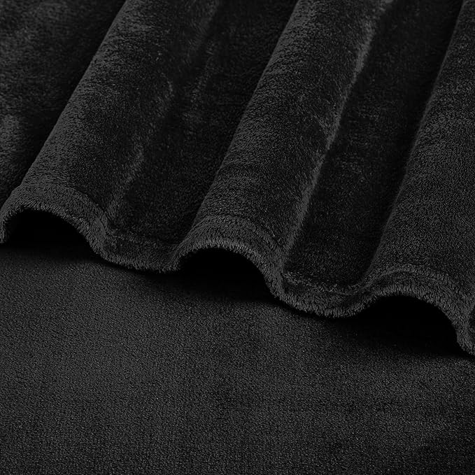 PAVILIA Black Fleece Bed Blanket Queen Size, Super Soft Fuzzy Flannel Throw for Couch Sofa, Luxury Plush Microfiber Large Throw Blanket Queen Bed, Home Cozy Velvet Gift Blanket, 90x90