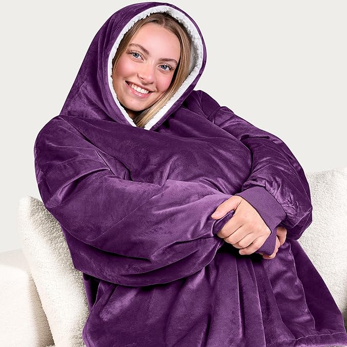 Bare Home Wearable Blanket Hoodie - Soft Plush Sherpa - Warm and Cozy - Oversized Wearable Blanket - Adult & Kid Sizes
