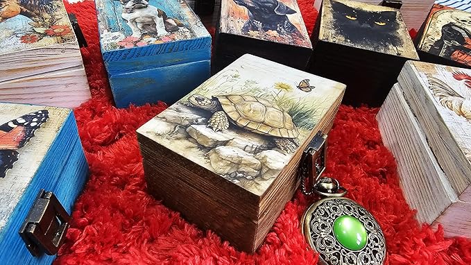 RK Collections Land Turtle Trinket Box I Nautical Jewelry Keepsake Box I Land Turtle Lovers Gift Idea For Animals (4x2.75)