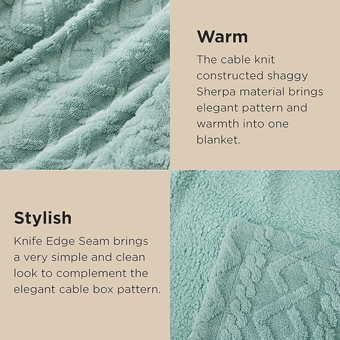 Bedsure Gentlesoft Sherpa Fleece Throw Blanket for Couch - Fluffy & Cozy Cable Jacquard Tufted Throw for Women Gift, Thick and Warm Christmas Blanket for Winter, Sage Green, 50x60 Inches