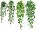 USLAI Artificial Hanging Plants Vine, Fake Potted Greenery Faux Eucalyptus, Mandala, String of Pearls, Pea Pod Leaves in Pot for Office Living Room Bathroom Indoor Outdoor Décor (4 Pack)