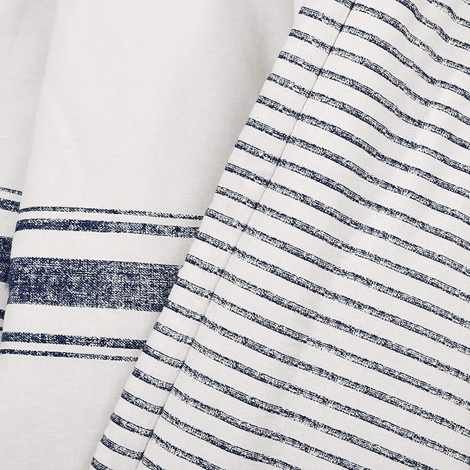 Lush Decor Farmhouse Stripe Reversible Throw, Single, 50" W x 60" L, Navy - Blue Throw Blanket For Bed - Soft Blanket - Couch Throw - Rustic Farmhouse Decor