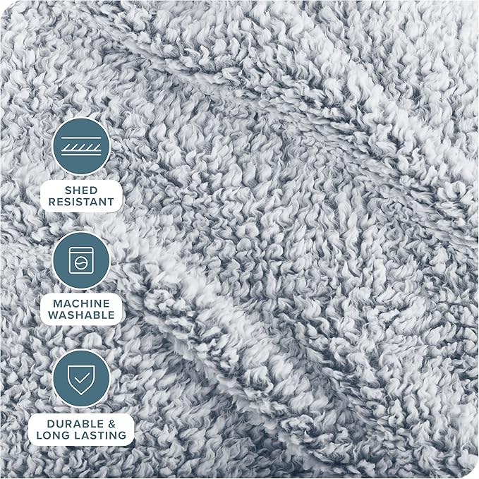 Bare Home Faux Shearling Blanket- Blanket for Bed, Sofa, Couch, Camping, Travel, and Gifts - Warm & Lightweight - Fluffy & Soft (Twin/Twin XL, Tipped Dusty Blue)