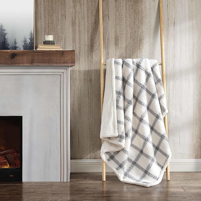 Eddie Bauer - Throw Blanket, Ultra-Soft Plush Bedding with Faux Shearling Reverse, Blanket for Couch & Bed (Bunkhouse Plaid Grey, 50" x 60")