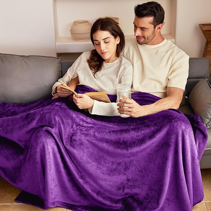 Exclusivo Mezcla Fleece Throw XL Blanket for Couch, Sofa, Super Soft and Warm Purple Blankets, All Season, Cozy, Plush, Lightweight, 50x70 Inches