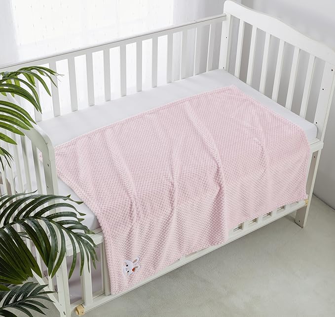 CREVENT 30''X40'' Cute Cozy Fluffy Warm Baby Blanket for Girls Infants Toddlers' Bedding Crib Cot Stroller, Baby Shower Birthday Newborn's Gift Pink- Bunny